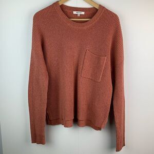 Madewell Women’s Orange Thompson Pocket Pullover Knit  Crew Sweater Size Medium